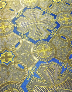 Синий - светло-золотой парча Ткань