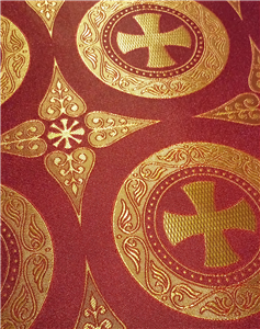 Бордовый красный - золото парча Ткань