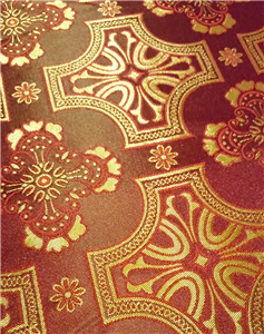 Бордовый красный - золото парча Ткань