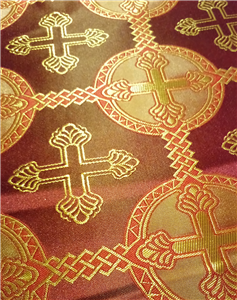 Бордовый красный - золото парча Ткань